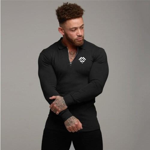 New Brand Gym Polo Shirt Sport T Shirt Men Cotton Long Sleeve Running Shirt Men Workout Training Tees Fitness Rashgard T-shirt
