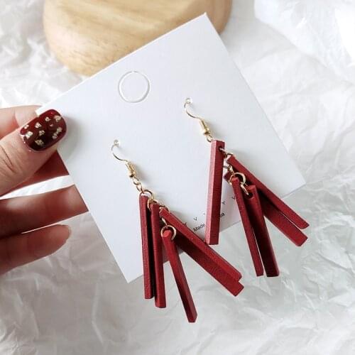 New Fashion Wood Strip Multicolor Long Drop Earring Simple Temperament Wild Dangle Earrings for Women Girls Orecchini