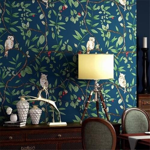 Beibehang American country rustic style wallpaper light luxury retro nostalgic bedroom living room owl TV background wall paper
