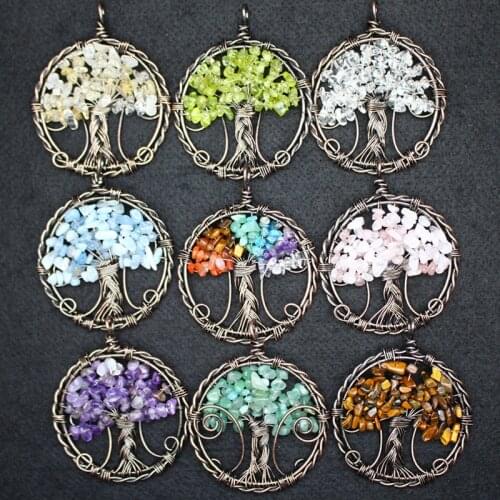 6pcs High Quality Energy Jewelry Natural stone Necklace Pendant Life Of Tree Healing Pendulum For Jewelry Making 48*48mm