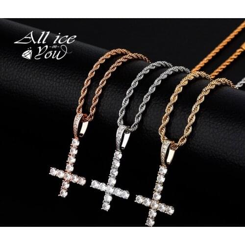 ALLICEONYOU New High Quality Iced Out Cubic Zircon Fashion Cross Crystal Pendant&Necklace Hip Hop Fashion Jewelry Female Gift