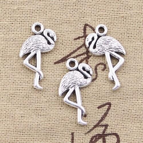 15pcs Charms One Leg Standing Crane Flamingo 24x10mm Antique Making Pendants,Vintage Tibetan Silver color,DIY Handmade Jewelry