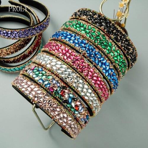 PROLY New Fashion Women Headband Shining Rhinestone Hairband 2.5CM Wide Size Fresh Bohemia Hair Band Adult Hair Accessories