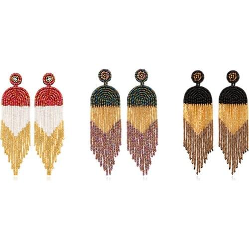 1 Pair Earring Dangle Big Tassle Women Earrings Creative Bohemian Beaded Tassel Dangle Earrings Charm Earrings