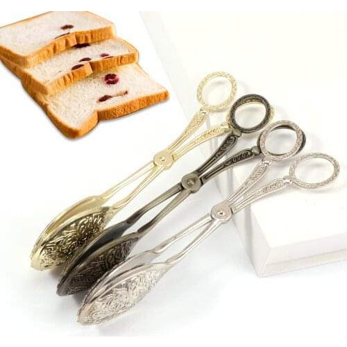 Zinc Alloy Food Serving Tongs Steak Cake Bread Clip Kitchen Baking Tools Salad BBQ Steak Clamp Retro Cooking Utensils
