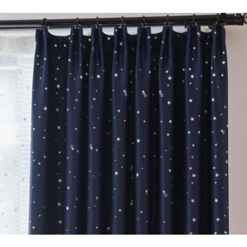 Modern Navy Blue Printed Star Blackout Curtains for Living Room Kids Bedroom Window Curtains for Children Treatment Finished
