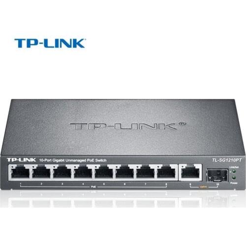 TP-Link 10 port Ethernet switch Steel Metal 8 port Gigabit POE switch For IP camera Up 121W ( TL-SG1210PT )