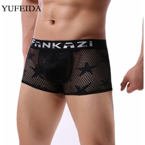 Sexy Men Underwear Boxer Shorts Mesh Boxers Trunks Low Rise Underpants Male Gay Sissy Panties Bulge Pouch Sexy Lingerie U convex