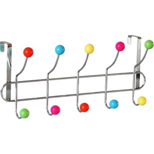 Over The Door Hangers Colorful Beads Hanging Hook Punch Free Rail Coat Handbag Hat Storage Rack With 5 Hooks Home Accessories