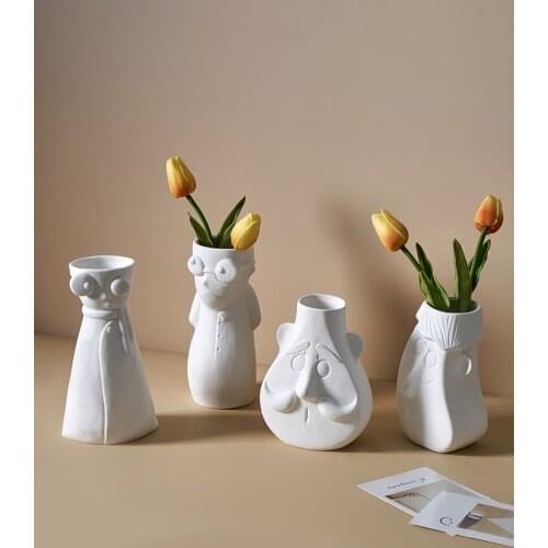 WSHYUFEI Ceramic vase White Abstract Artwork Ornaments Living room Desktop Flower arrangement Home Decorations