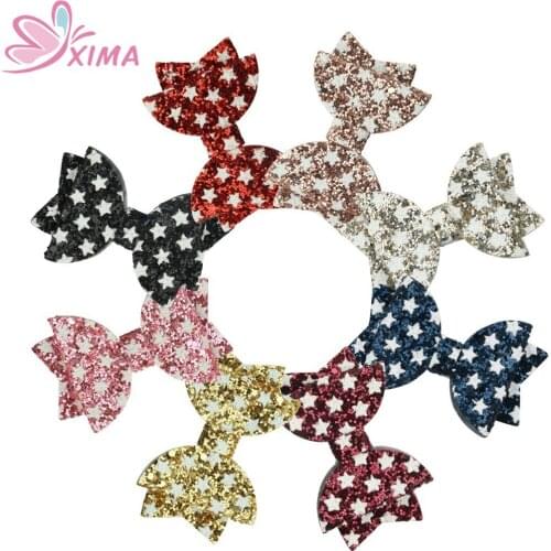 XIMA 8pcs/lot 3inch Print Hair Bows Cute Glitter Bows Hair Clips For Kids Headband Festival Gift Hair Accessories