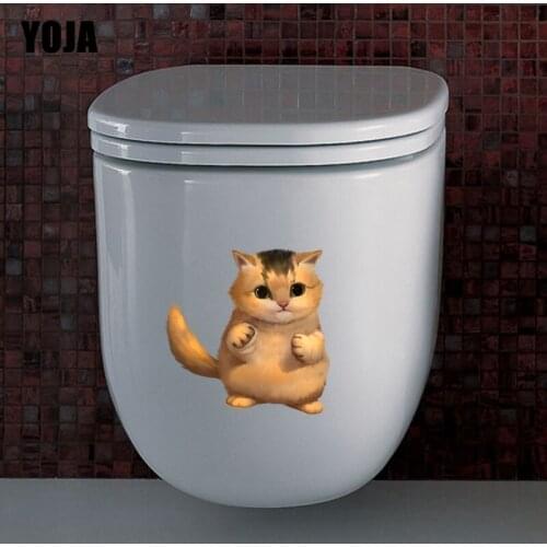 YOJA 21.4*21.4CM Modern Cute Cat BedRoom Home Wall Decor Toilet Sticker Decal T3-0450