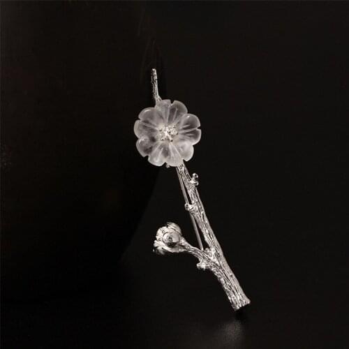 YPAY 100% Authentic 925 Sterling Silver Crystal Plum Flower in the Rain Design Brooches Pin Broche For Women Jewelry YMBR006