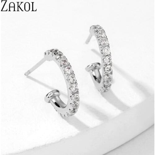ZAKOL Fashion New Arrival Three Colors Plating Cubic Zirconia Small Stud Earrings for Women Jewelry Accessories