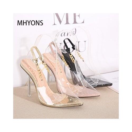 2021 European and American foreign trade new style womens shoes metal stiletto heel chain lock toe sandals 35-42 Size