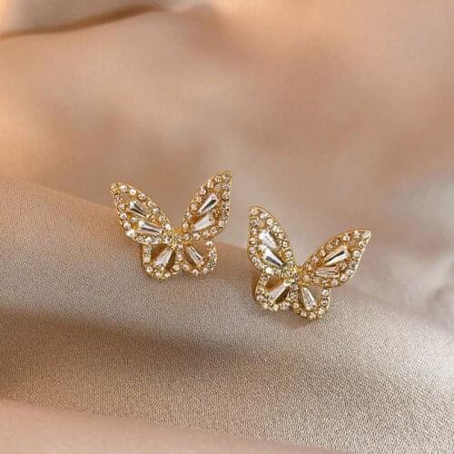 925 Sterling Silver Butterfly Cubic Zircon Stud Earrings for Women Sparkling Party Jewelry Gifts Accessories S-E1273