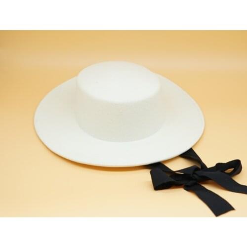 02001-pashi-white long ribbon wool solid lady fedoras cap women leisure panama jazz hat