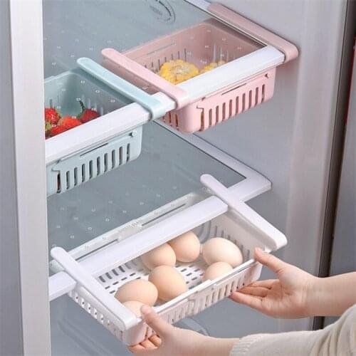 1PC Retractable Kitchen Fridge Organizer Adjustable Slide Under Shelf Storage Box Rack Holder Space Saving Refrigerator Drawer
