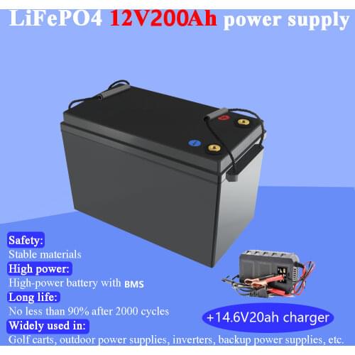 12v 200Ah High safety good discharge Lifepo4 lithium battery pack 12.8v battery electric bike for electric bike 14.6V10A charger