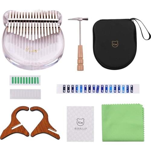 17-Key Kalimba Thumb Piano Transparent Acrylic Material with Bag Musical Note Stickers Tuning Hammer + Wooden Thumb Piano Stand