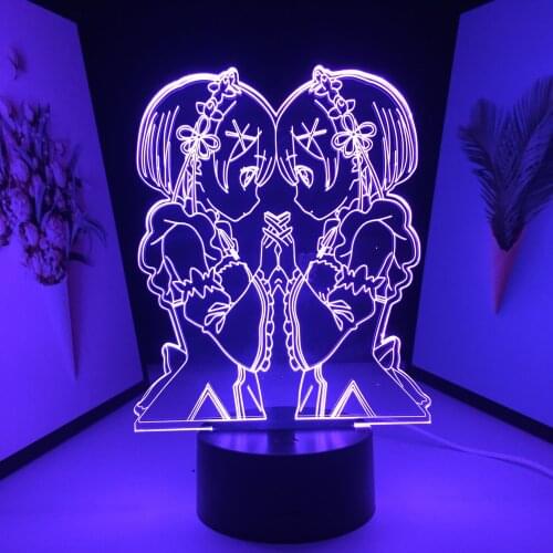 Anime From Re Zero Starting Life In Another World 3D Lamp Rem and Ram Nightlight for Birthday Gift Bedroom Decor LED Night Light