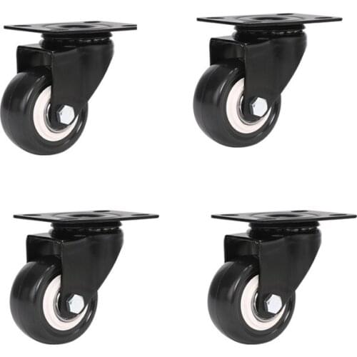 4PCS 1.5 Inch Black Swivel Flat Casters Sofa Baby Bed Trolley Wheels Load-Bearing 50kg Furniture PU Rubber Castors