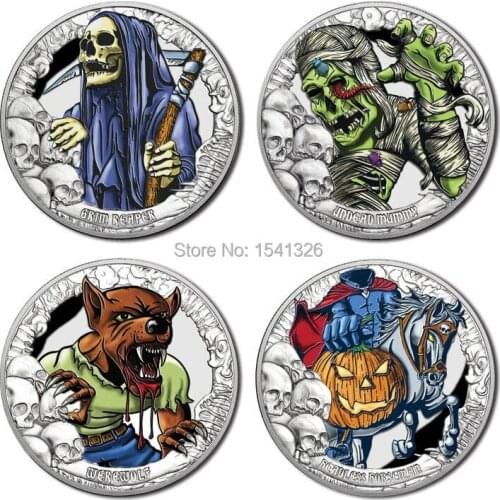 400PCS/LOT Free Shipping,2016 Coins from the Crypt Grim Reaper Mummy Werewolf $5 Silver Coin