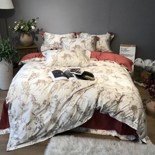 American Bedding Set Flower High-end 60S Digital Printing Cotton Duvet Cover Sheet Four-piece Set Satin Pastoral Bedding
