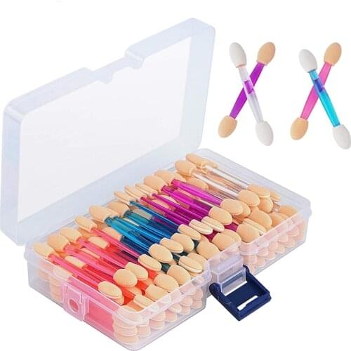 120PCS Disposable Dual Sides Eye Shadow Sponge Applicators with Container, 4 Colors Eyeshadow Brushes Makeup Applicator