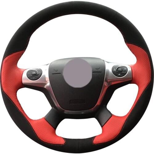 Black Suede Red Leather Car Steering Wheel Cover for Ford Focus 3 2012-2014 KUGA Escape 2013-2016