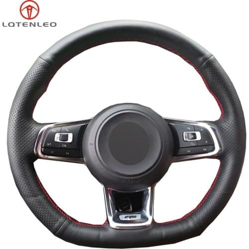 Black Genuine Leather Sew Car Steering Wheel Cover for Volkswagen Golf 7 GTI Golf R MK7 VW Polo GTI Scirocco 2015 2016