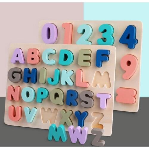 Wooden Digital Alphabet Kids Toys Matching Math Puzzle Preschool Learning Educational Toys For Children Shape Building Blocks