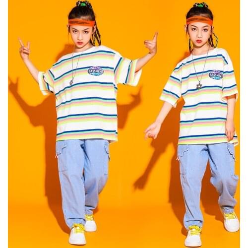 Hip Hop Dance Outfit Kids Clothes Street Dancewear Designer Clothes Rave Clothing Performance Costume Blue Cargo Pants DL8038
