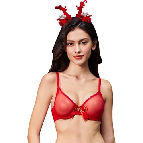 Women See-through Breathable Mesh Bra Sheer Mesh Unlined Bralette Christmas