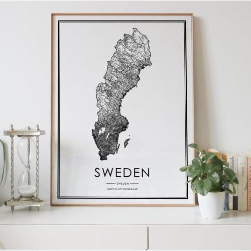 Sweden country Road map Nordic Living Room Decoration Canvas Poster Modern Home Decor Art Print Painting