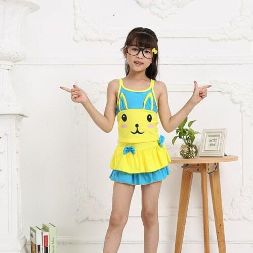DSZL New cartoon print childrens swimsuit girl straps split body swimsuit