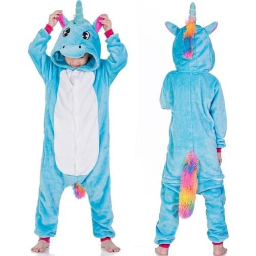 Flannel Childrens Pajamas Winter Hooded Animal Kids Pajamas For Boys Girls Sleepwear Onesies Jumpsuit Pajamas Unicorn Overalls