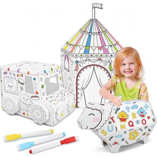 Cardboard Playhouse Interactive Educational DIY Toy DIY Hand-Painted Large Cardboard Assembly House Car Sheep Toy For Children