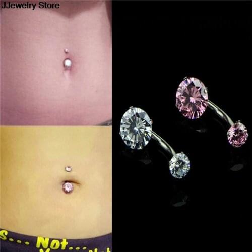 Belly Button Ring Double CZ Zircon Internal Thread Body Piercing Navel Ring Piercing Jewelry All Stainless Steel Prong Setting