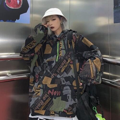 Korean Ins Retro Spring Korean Version of Harajuku Hip Hop Printed Men and Women Wild Loose Hooded Sweatshirt Streetwear