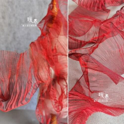 Red Wave Pleated Lace Trim Ruffle Folds Transparent Organza DIY Decor Collar Cuff Skirt Wedding Dress Designer Accessories