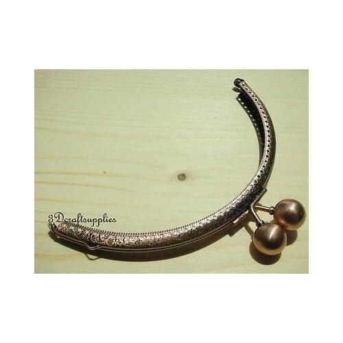 Metal frame sewing bag purse frame clasp 6inch half round big bead red copper C3