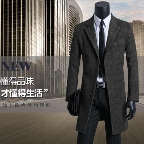 Youth casual woolen coat men trench coats middle length overcoat mens cashmere coat casaco masculino inverno suits england 909