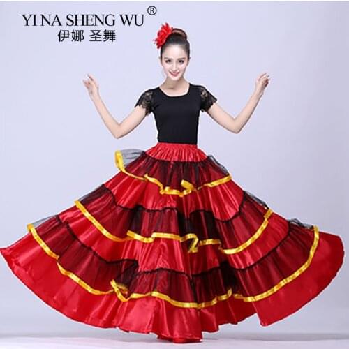 New Spanish Flamenco Big Skirts Women Belly Dance Costumes Gypsy Skirt Ladies Ballroom Dancing Dress Stage Performance Clothing