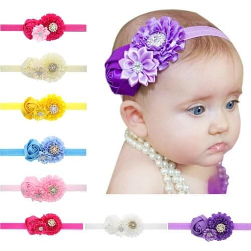 Baby Girls Headbands Flower infants Baby Hairbands Rhinestone Shiny Hair Accessories Children Kids satin fabric Headwear KHA43
