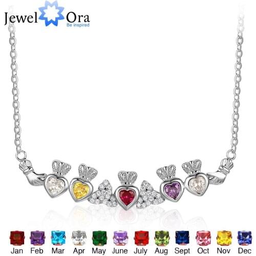 925 Sterling Silver Claddagh Necklace&Pendants 5 Heart Customized Stones Necklace Irish Loyalty Symbol JewelOraNE101907