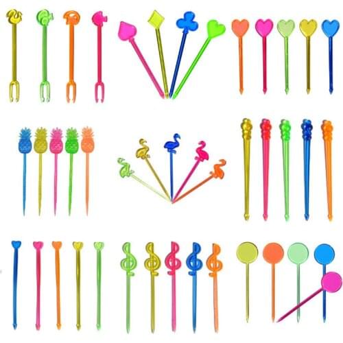 1 Set Kawaii Flamingo Pineapple Heart Food Picks Cupcake Fruit Fork Cake Dessert Salad Sticks Cocktail Toothpick Party Gifts