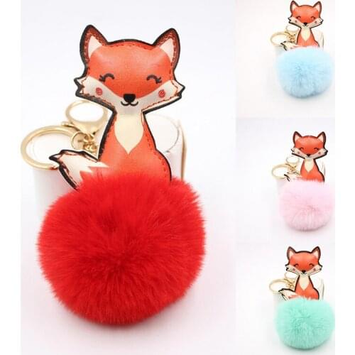 Plush Fluffy Fox Leather Key Chains Faux Rabbit Cute Fur Ball Multicolor Keychain Kids Womens Charms Car Bag Pendants Key Chains