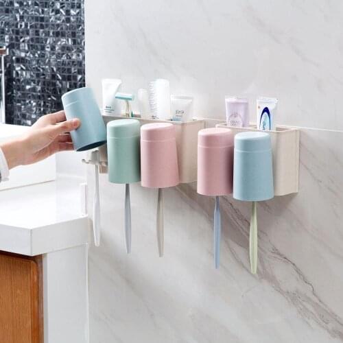 Bathroom Organizer Storage Rack Toothbrush Holder Toothpaste Storage Shelf with Toothbrush Cups Shower Caddy 1 Holder & 3 Cups