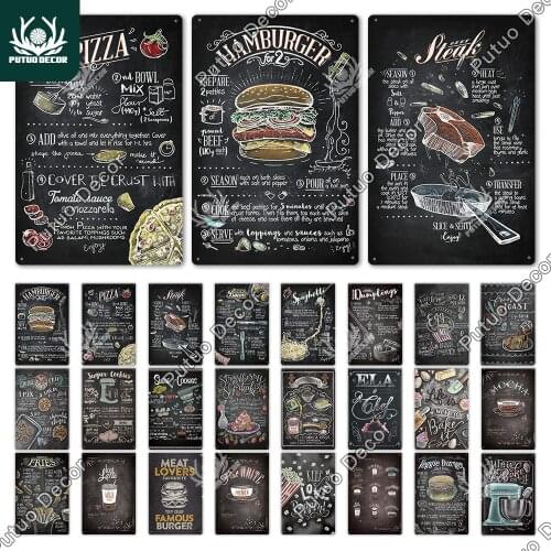 Putuo Decor Food Metal Sign Tin Vintage Plaque Fast Food Tin Sign Wall Decor Poster for Kitchen Cafe Diner Bar Burger Metal Sign